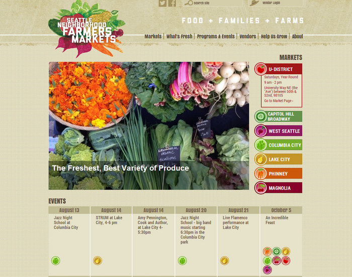 web design of Seattle Neighborhood Farmer Markets