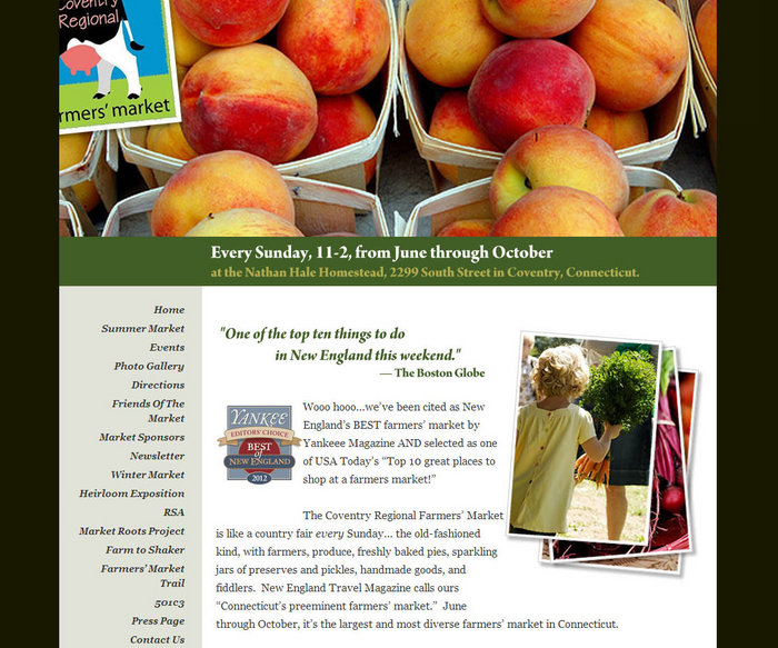 web design of Coventry Farmers Market