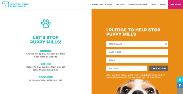 landing page design - Puppy mills