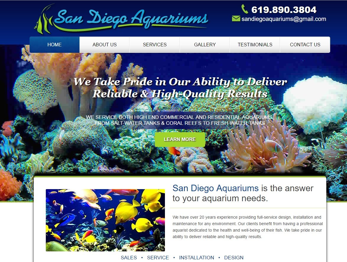 web design of San Diego Aquariums