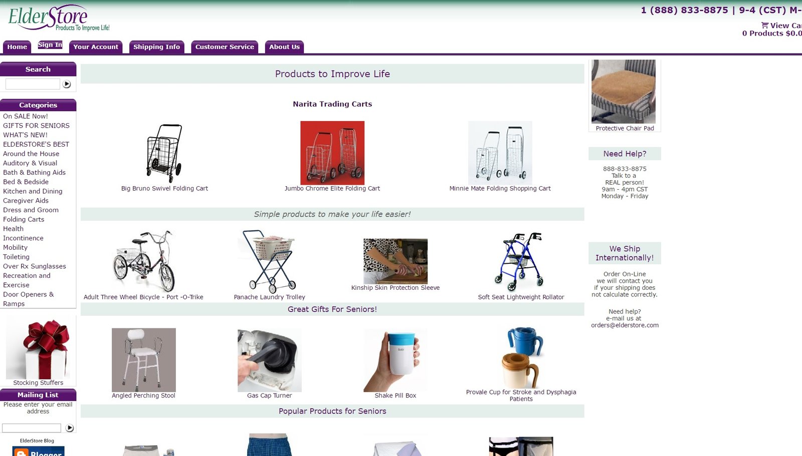 web design of ElderStore