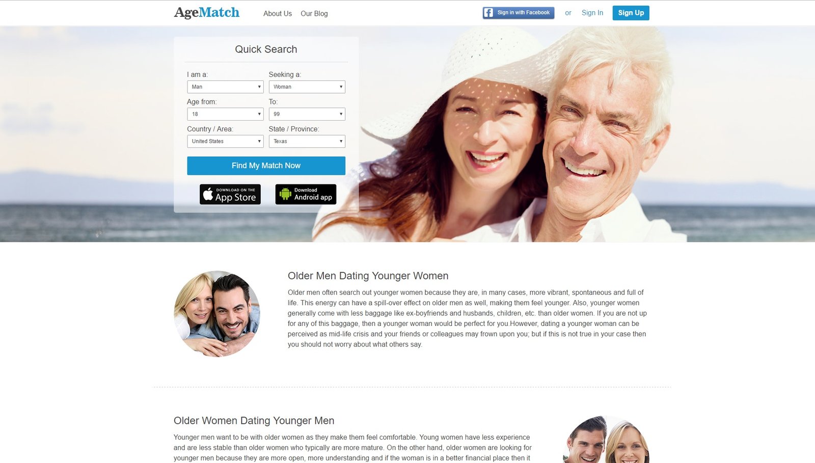 web design of AgeMatch