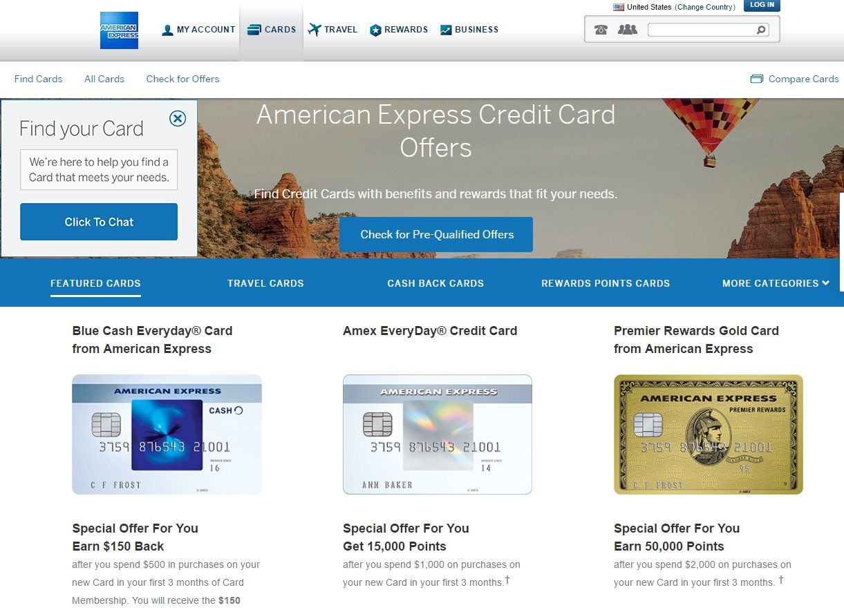 web design of Ammerican Express