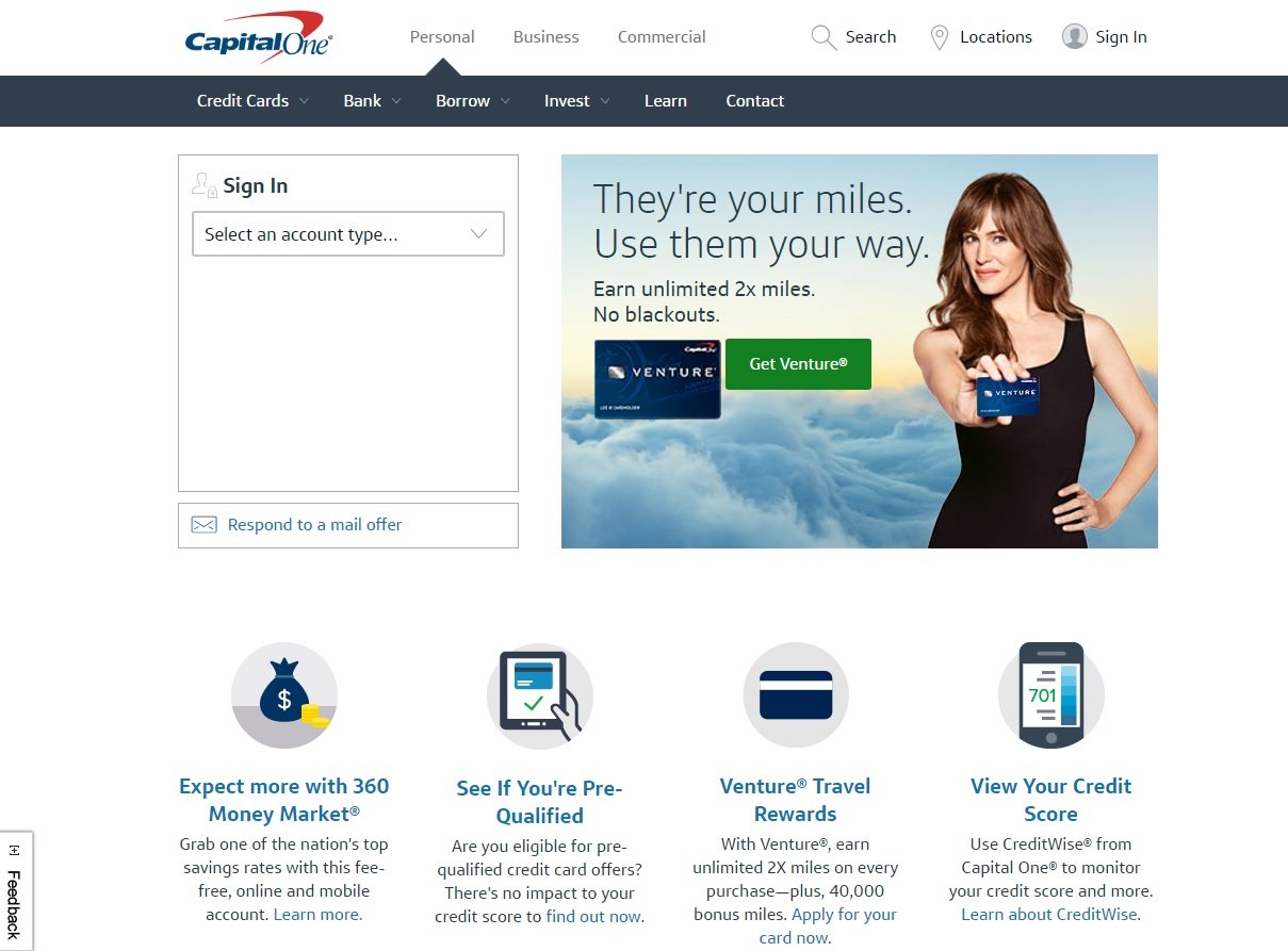 web design of Capital One