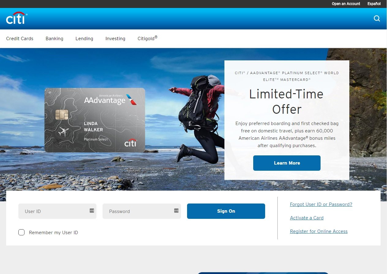 web design of Citi