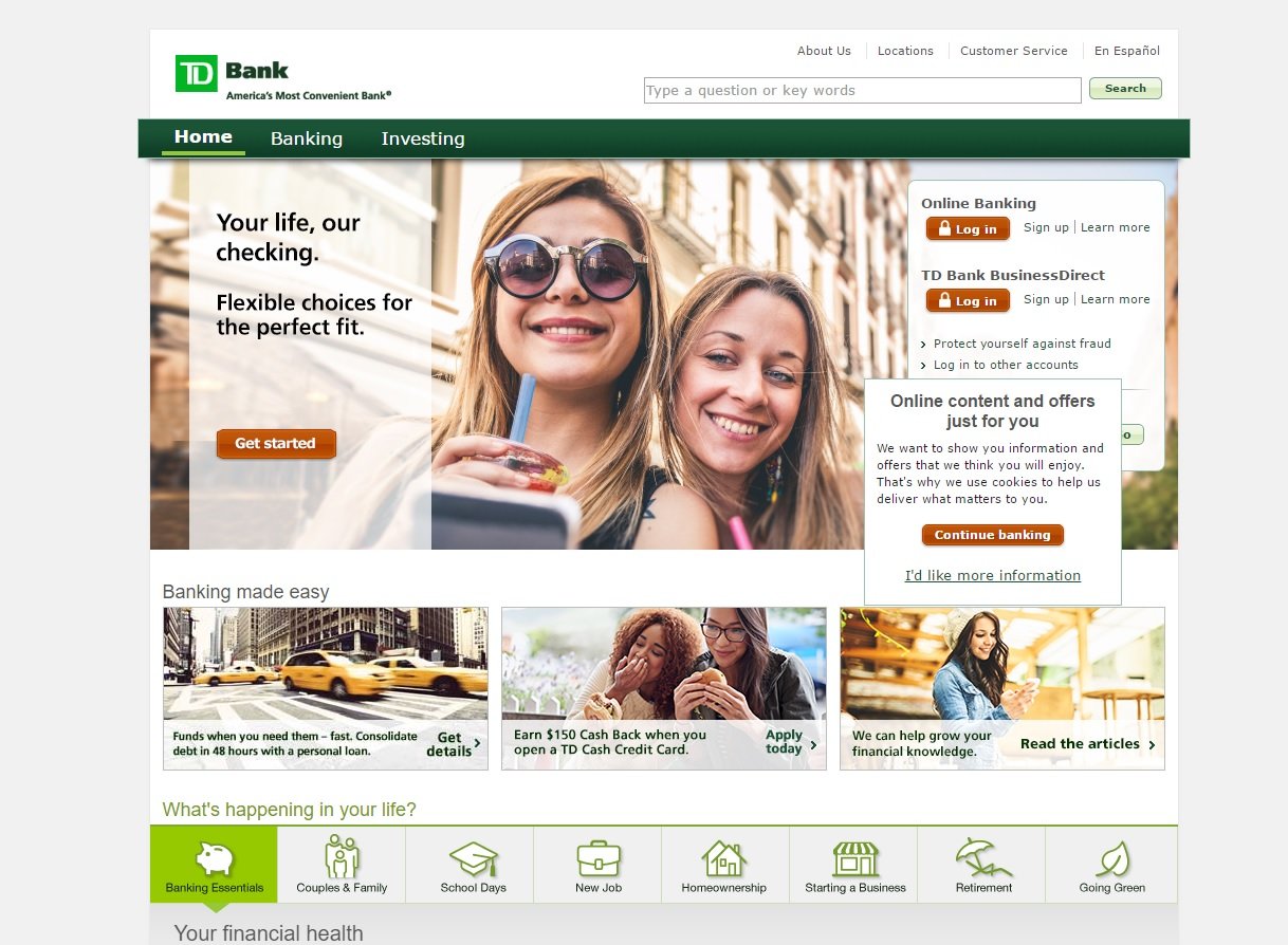 web design of TD bank