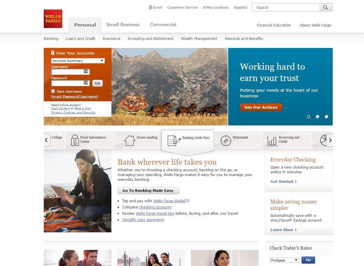 web design of Wells Fargo