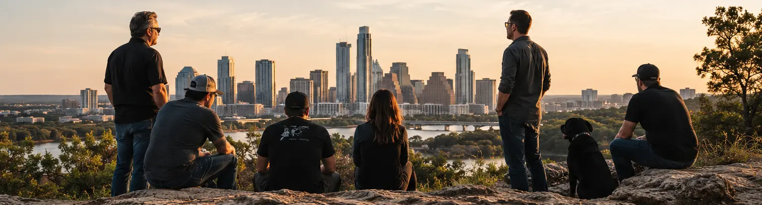 The Lucid Crew overlooking the Austin skyline